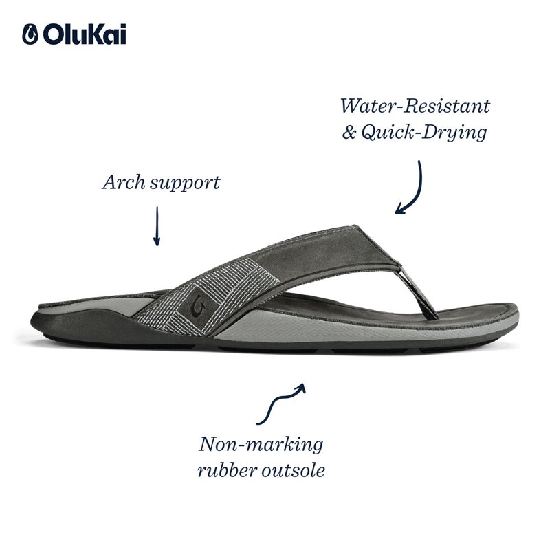 OLUKAI Tuahine Men's Waterproof Leather Sandals, Versatile Beach Flip Flops, Arch Support & Comfort Fit, Lightweight & Durable, Enhanced Grip & Traction, Stone/Stone, 13 - Image 2